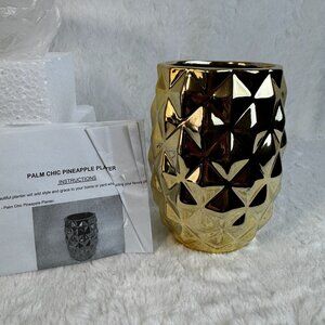 Palm Chic Pineapple Planter Gold Ceramic Decorative Pot Tropical Avon 2018